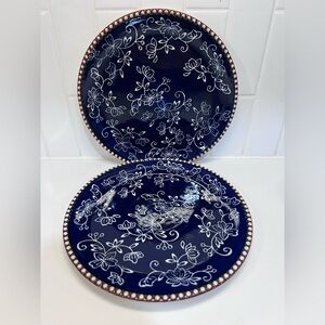 Temp-tations Tara Floral Lace Blue 8” Plates Set 2 Cobalt Ovenware